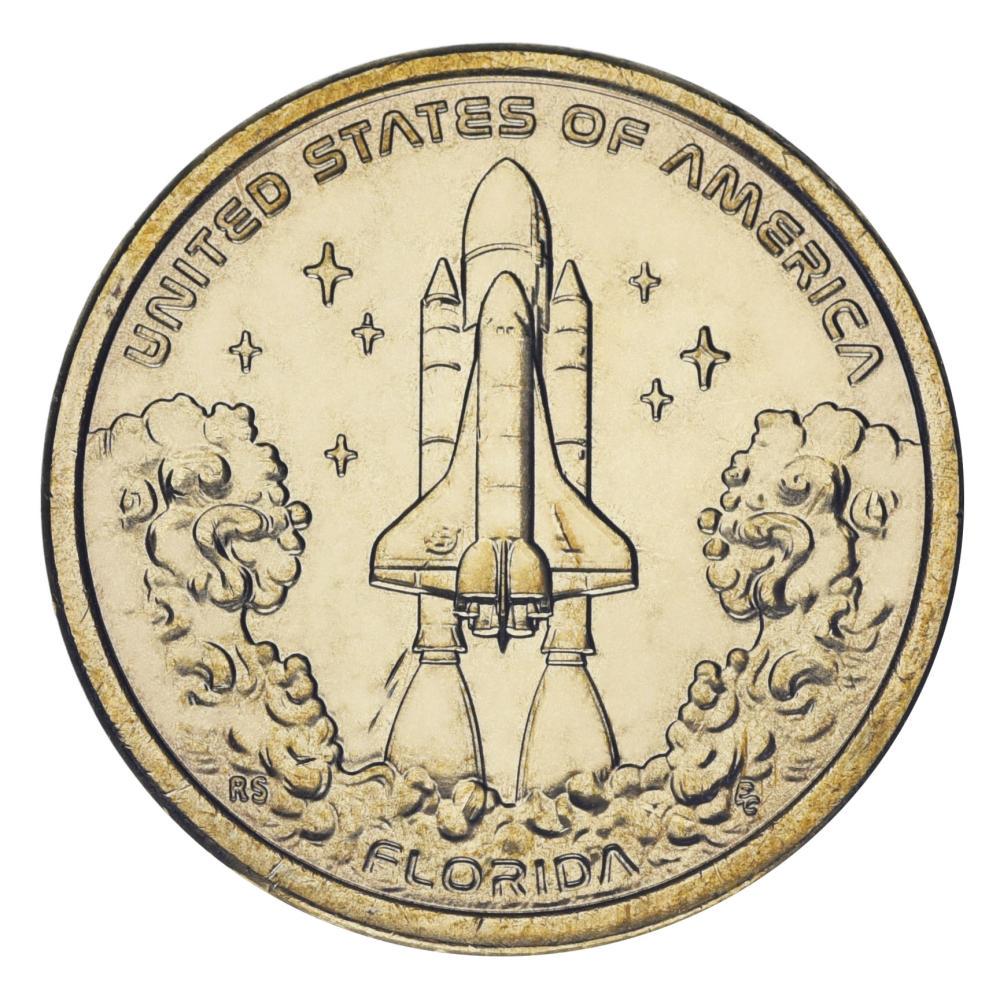 Коллекционная монета США 1 доллар 2025 UNC D Американские инновации Космос Космический шаттл NASA Флорида (М22202)