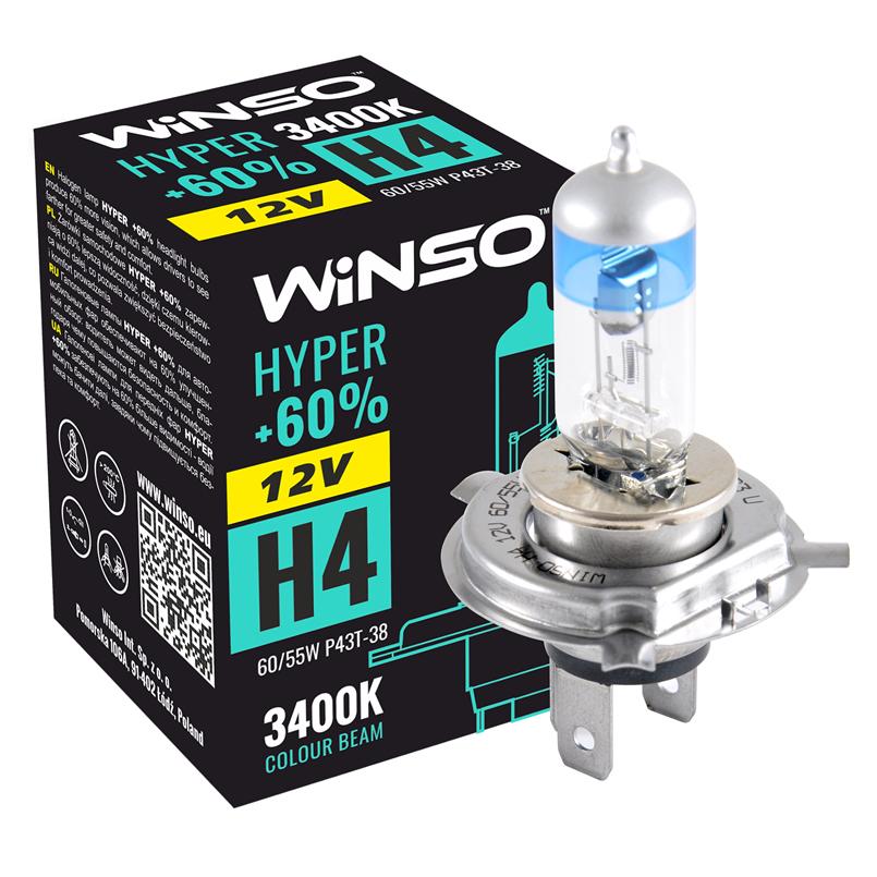 Автолампа галогенная Winso H4 12V 60/55W P43t-38 Hyper +60%