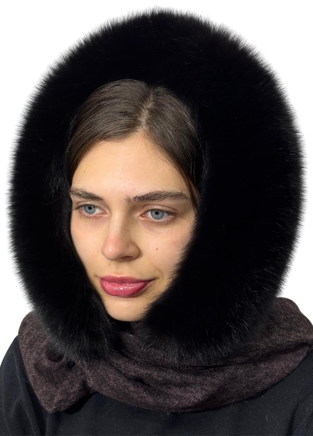Жіночий капюшон Меховой стиль Єлизавета з натурального хутра песця та ангори Коричневий (406/D)