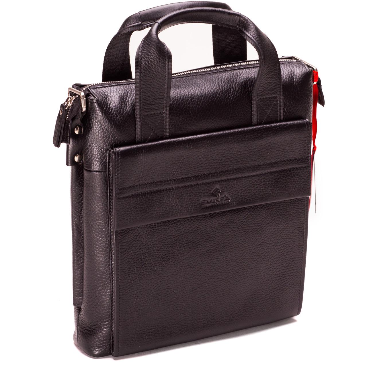 Сумка чоловіча велика вертикальна шкіряна eminsa 6038-12-1 з двома ручками Чорний