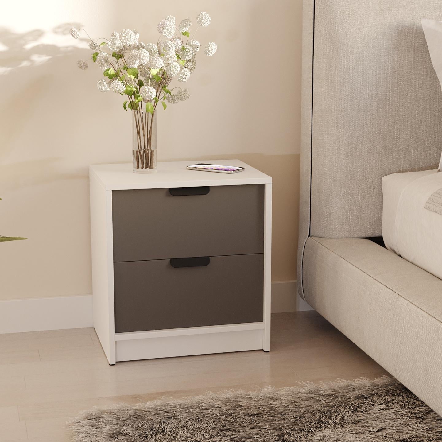 Тумба прикроватная с двумя ящиками 450x490x350 Белый/Антрацитовый (mt-203-wh-an)