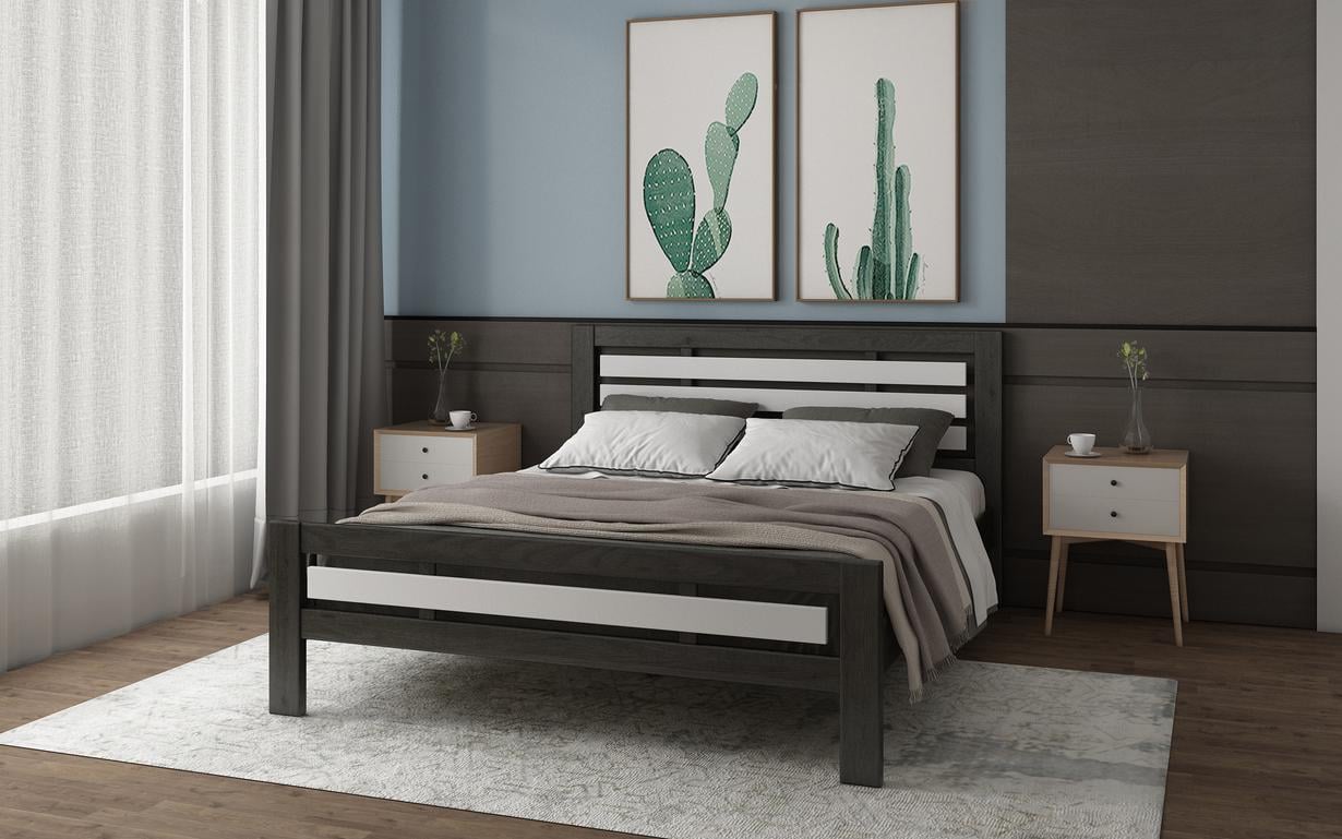 Ліжко двоспальне STEMMA Роял натуральне дерево сосна 160x200 см Венге/Білий (52223)