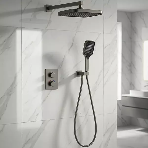 Душевая система скрытого монтажа Devit Flow D117125011221GM с термостатом Gun Metal (35623863)