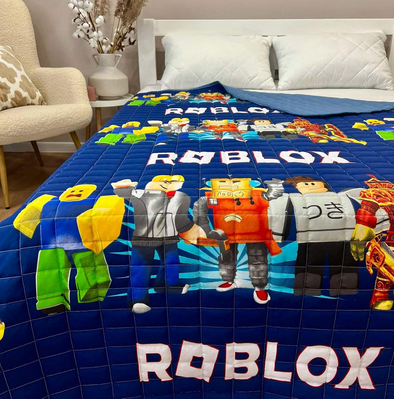 Ковдра дитяча з малюнком роботи двостороння 150х210 см Синій