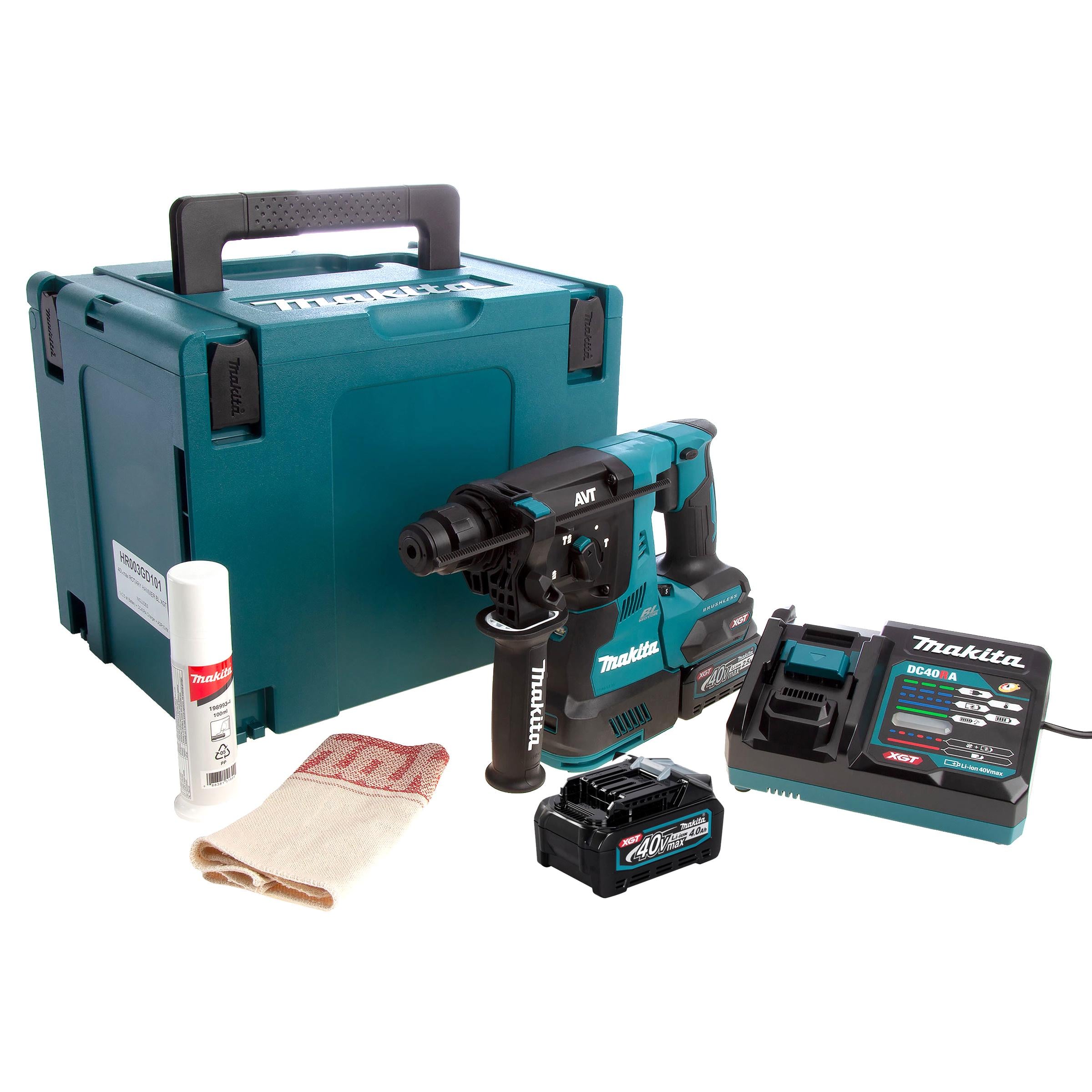 Аккумуляторный бесщеточный перфоратор Makita HR003GM201 XGT 40V MAX SDS-Plus + 2 АКБ 4 Ah + З/У + кейс MakPac электрический трехрежимный ручной (4210)