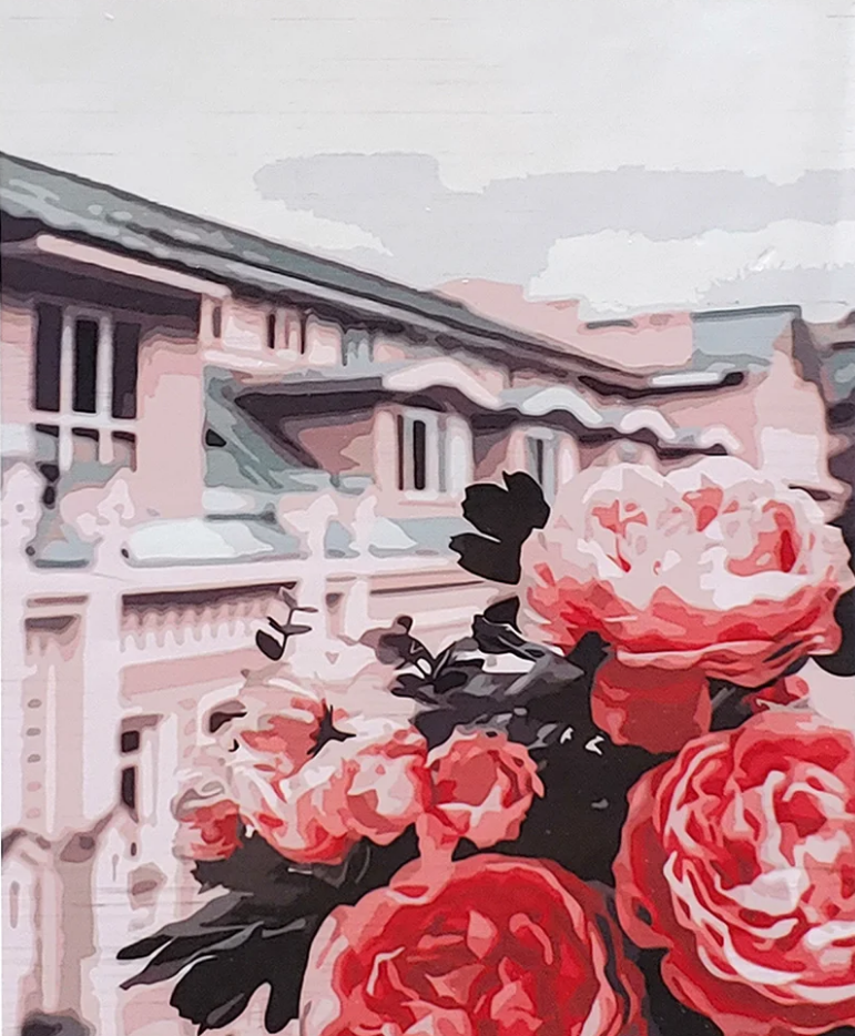 Картина по номерам Strateg Премиум Розы на крыше с лаком и уровнем 40x50 см (SY6647)