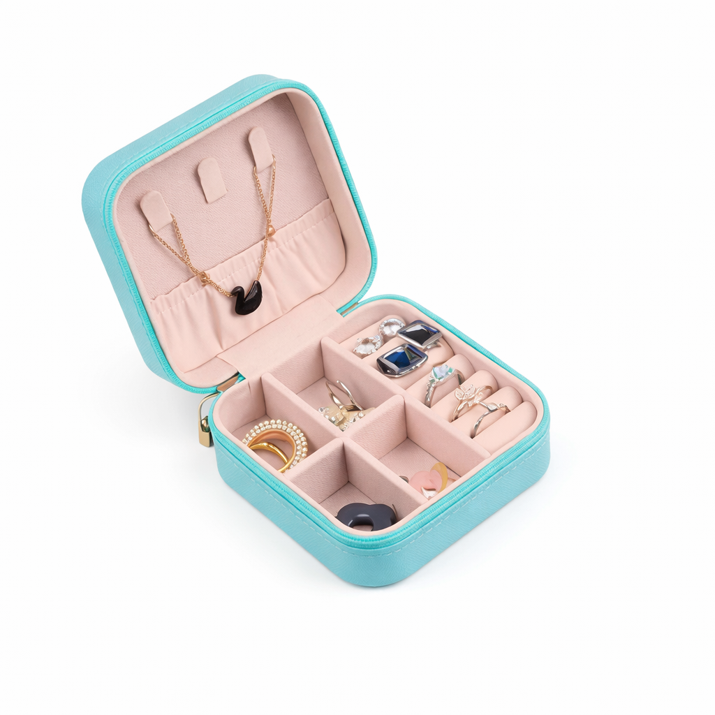 Шкатулка-органайзер для украшений и бижутерии на молнии из искусственной кожи Голубой (2404)