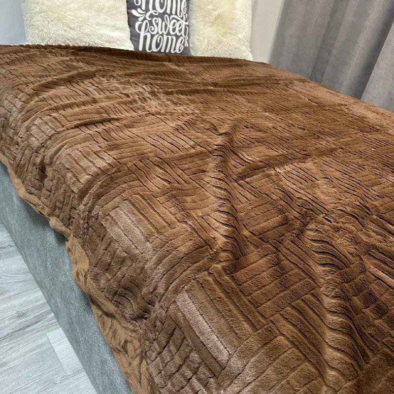 Покрывало микрофибра/велюр 200х230 см Коричневый (P-геометрия-5) - фото 5