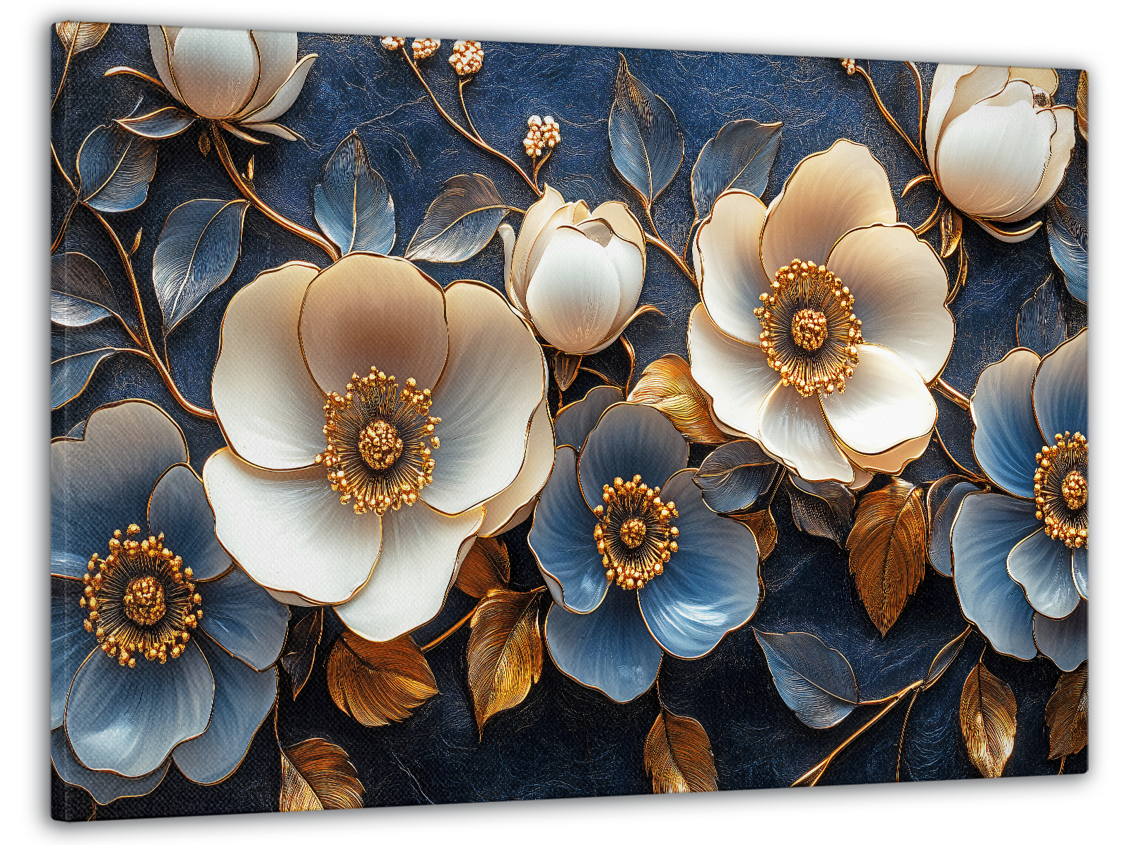 Картина на полотні Mako та сині квіти в золоті 60x100 см (MK10604)