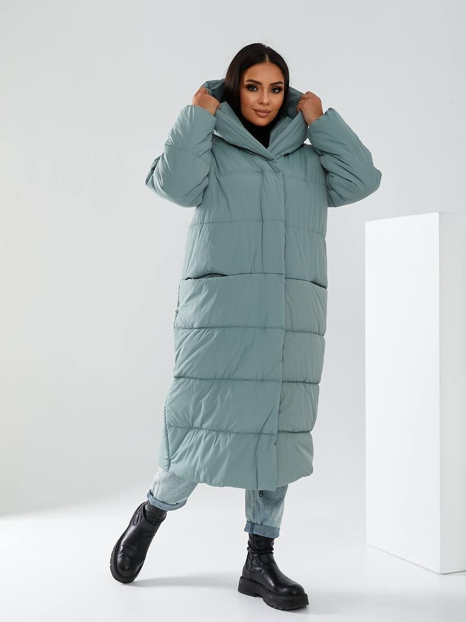 Пальто-пуховик довге на кнопках Аiza А521 р. 46-48 Морозна шавлія - фото 4