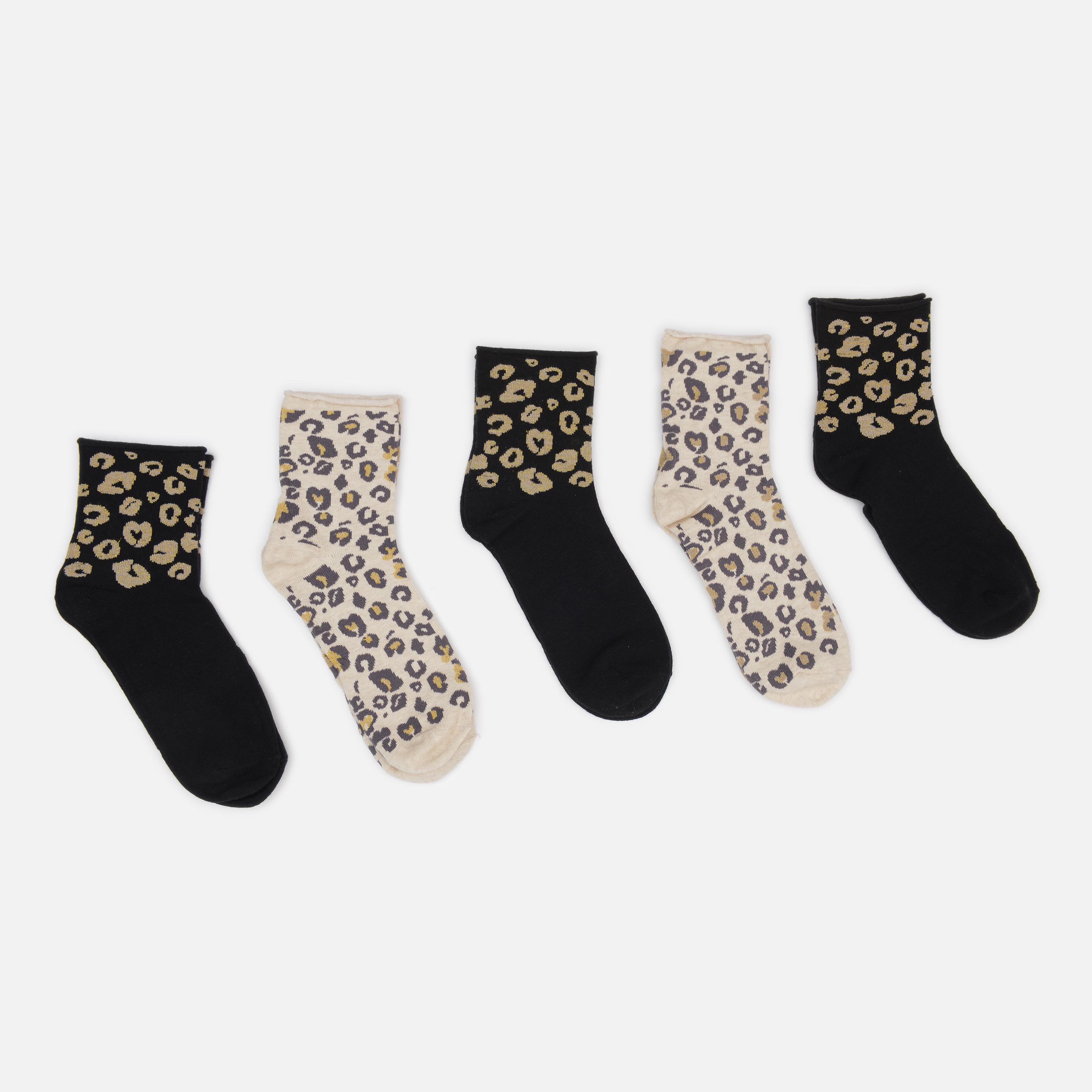 Шкарпетки C&A 5 пар р. 37-39 Чорний/Бежевий/Леопардовий (1709225414)