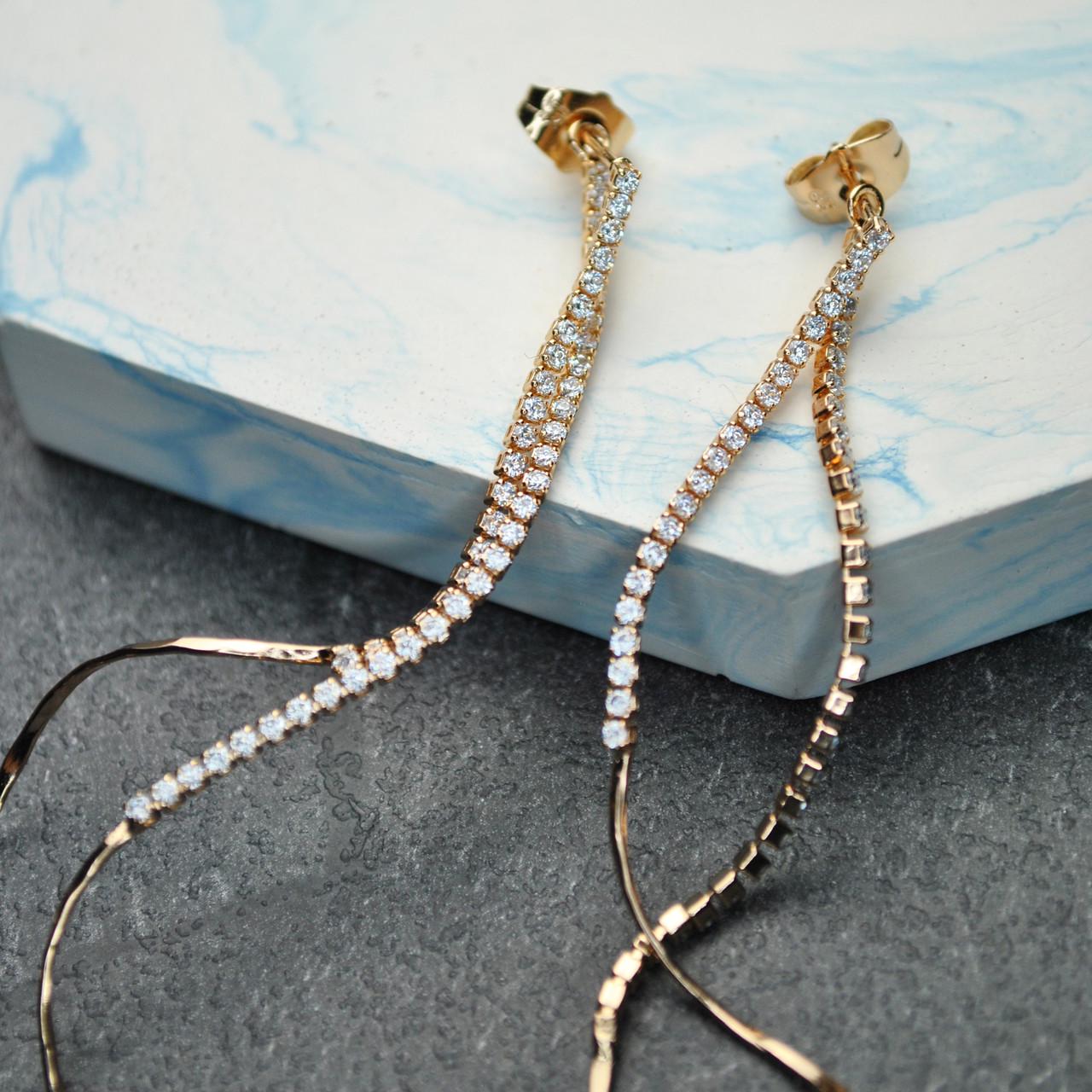 Сережки гвоздики Спирали с цирконием медицинская сталь позолота (x111)