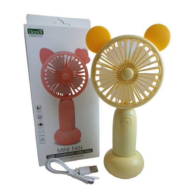 Вентилятор ручной аккумуляторный DianDi Mini Fan SQ-2165 с подставкой/подсветкой и USB-зарядкой Желтый - фото 4