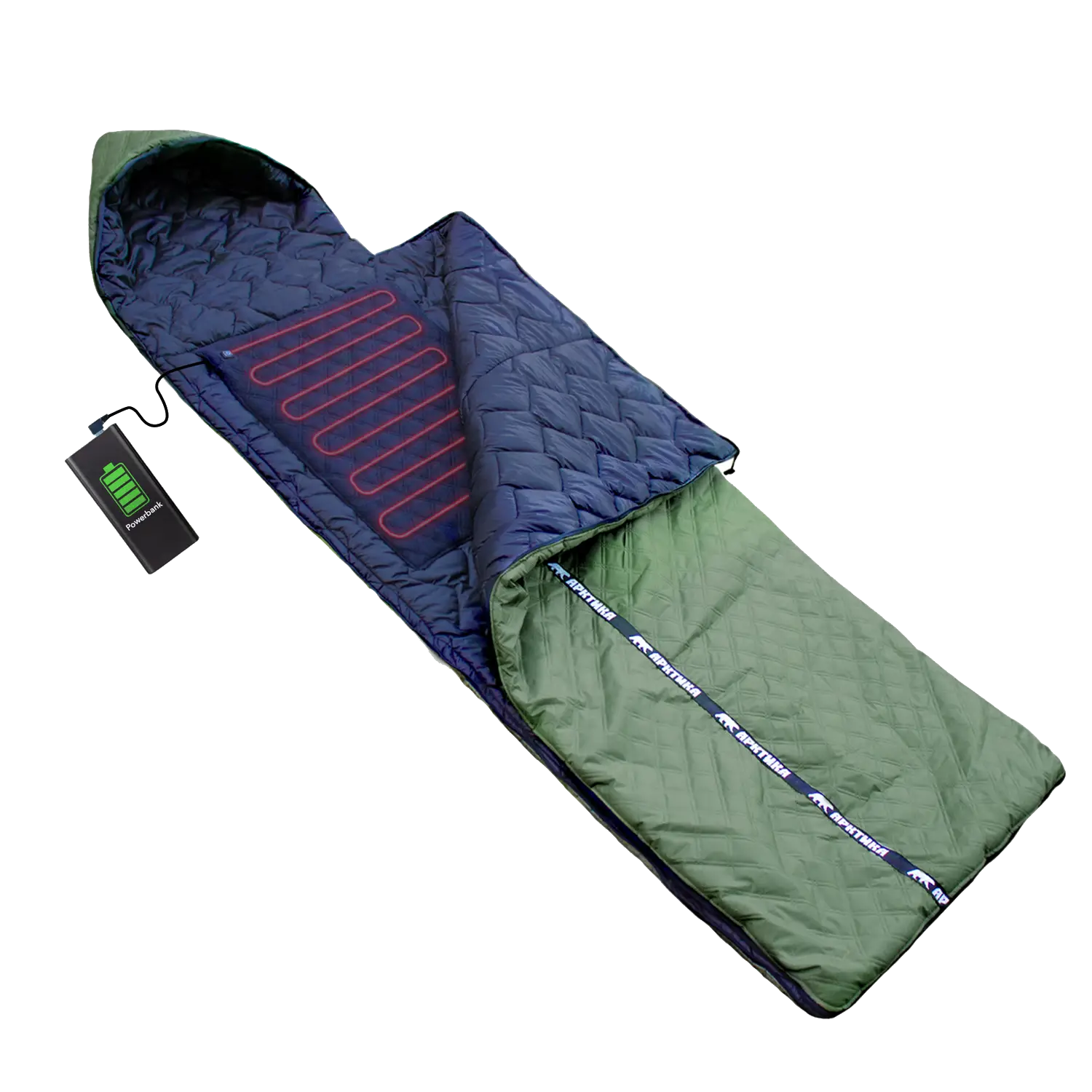 Спальный мешок зимний -30 Арктика с подогревом от павербанка 220х90 Хаки Спальный мешок зимний -30 Арктика с подогревом от павербанка 220х90 Хаки