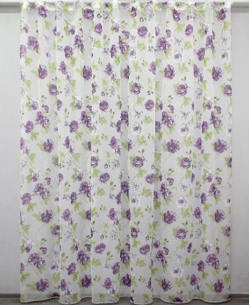 Тюль Flor с принтомa батист 2,7 м Белый/Фиолетовый/Салатовый (1266т)