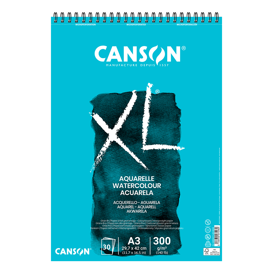 Альбом для акварели Canson XL Aquarelle на спирали 300 г/кв. м 30 л. А3 Белый (C400039171)