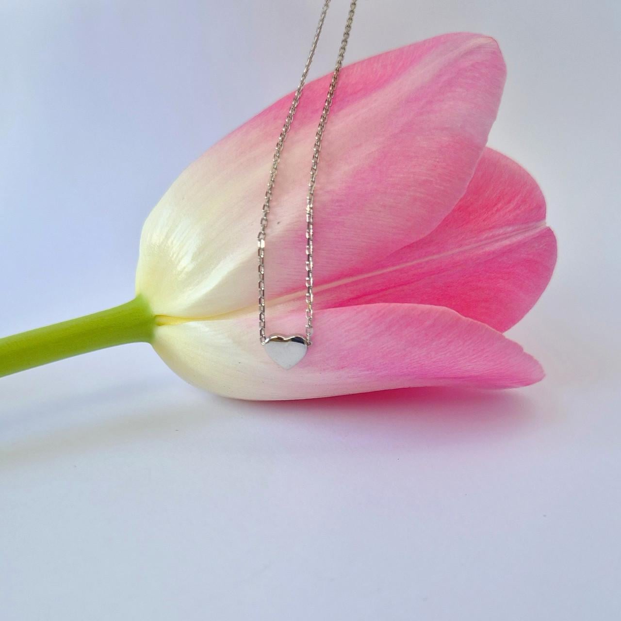 Кольє маленьке серце без каменів срібло 925 проби родоване 1,88 г (вс129р)