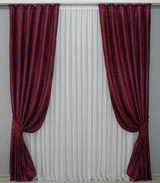 Комплект штор з жакарду 1,5х2,7 м 2 шт. Бордовий (1455ш)