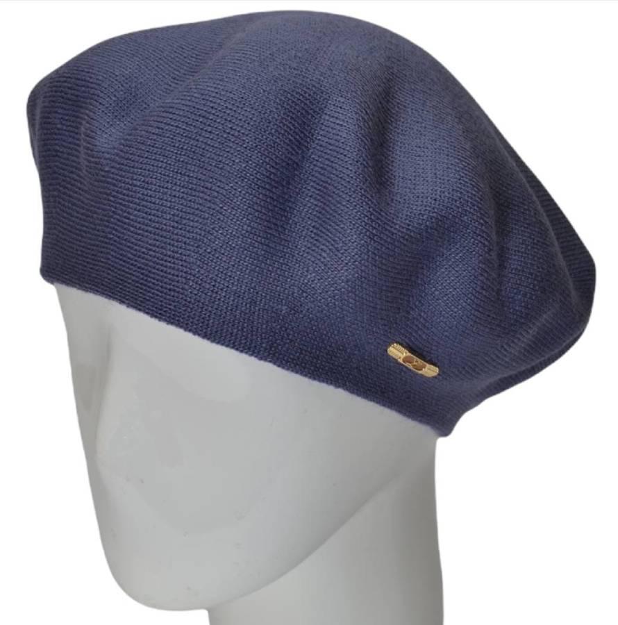 Берет женский Lirus Шанель из шерсти двойной тонкой вязки Джинсовый