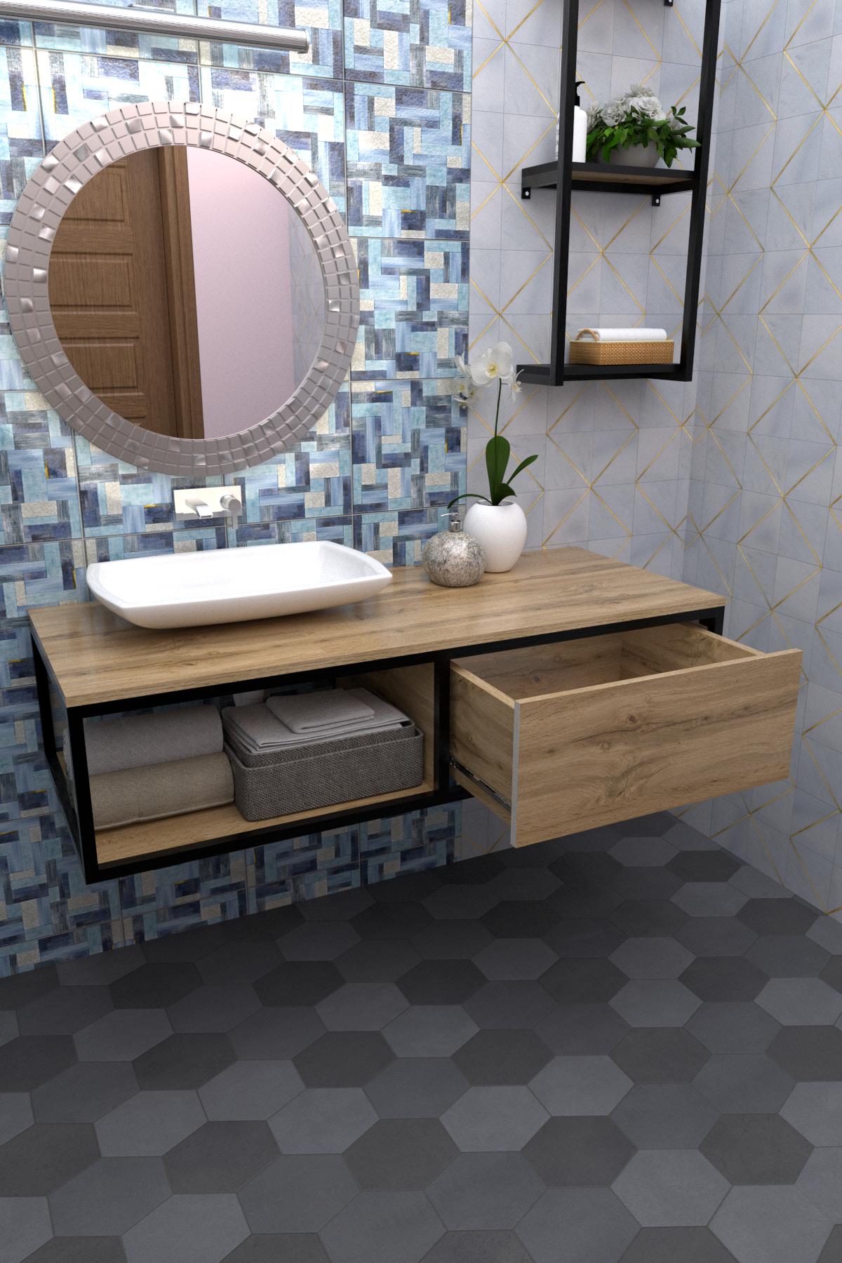 Тумба під умивальник EcoLoft Лунар DSP-1235-1 в стилі лофт Дуб Аппалачі (30475567)