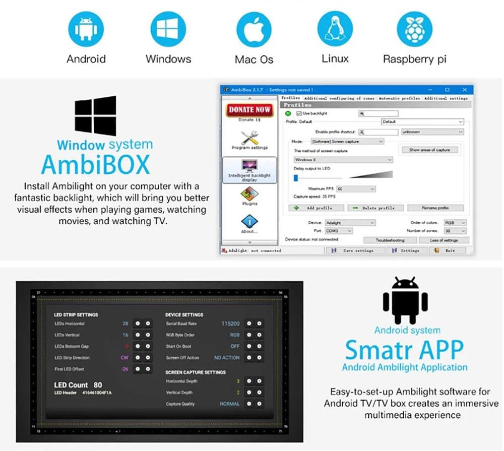 Підсвітка LED Ambilight Adalight Dream Ambibox Ambilight Prismatik для ПК і Android-TV 60 ламп/метр 35 м - фото 4 Підсвітка LED Ambilight Adalight Dream Ambibox Ambilight Prismatik для ПК і Android-TV 60 ламп/метр 35 м - фото 4