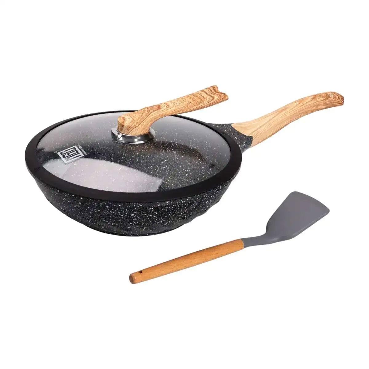 Сковорода алюминиевая MGC мраморное антипригарное покрытие с лопаткой для приготовления 5,5 л 30 см (HP-4-448)