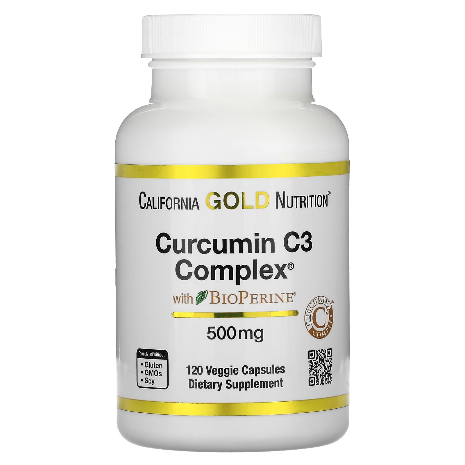 Добавка California Gold Nutrition Curcumin C3 Complex с экстрактом BioPerine 500 мг 120 растительных капсул
