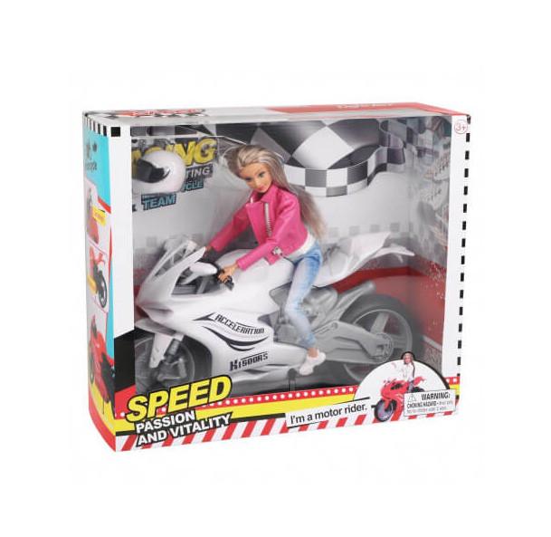 Лялька Defa 8459 Мотогонщиця 29 см шарнірна мотоцикл 33 см у коробці Білий (6967500438266)