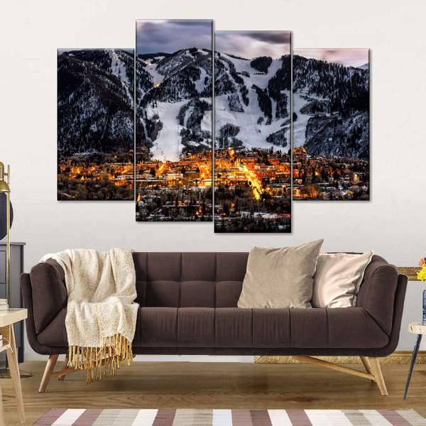 Модульная картина KIL Art Зимний города в горах из четырех частей 129x90 см (M4_L_214)