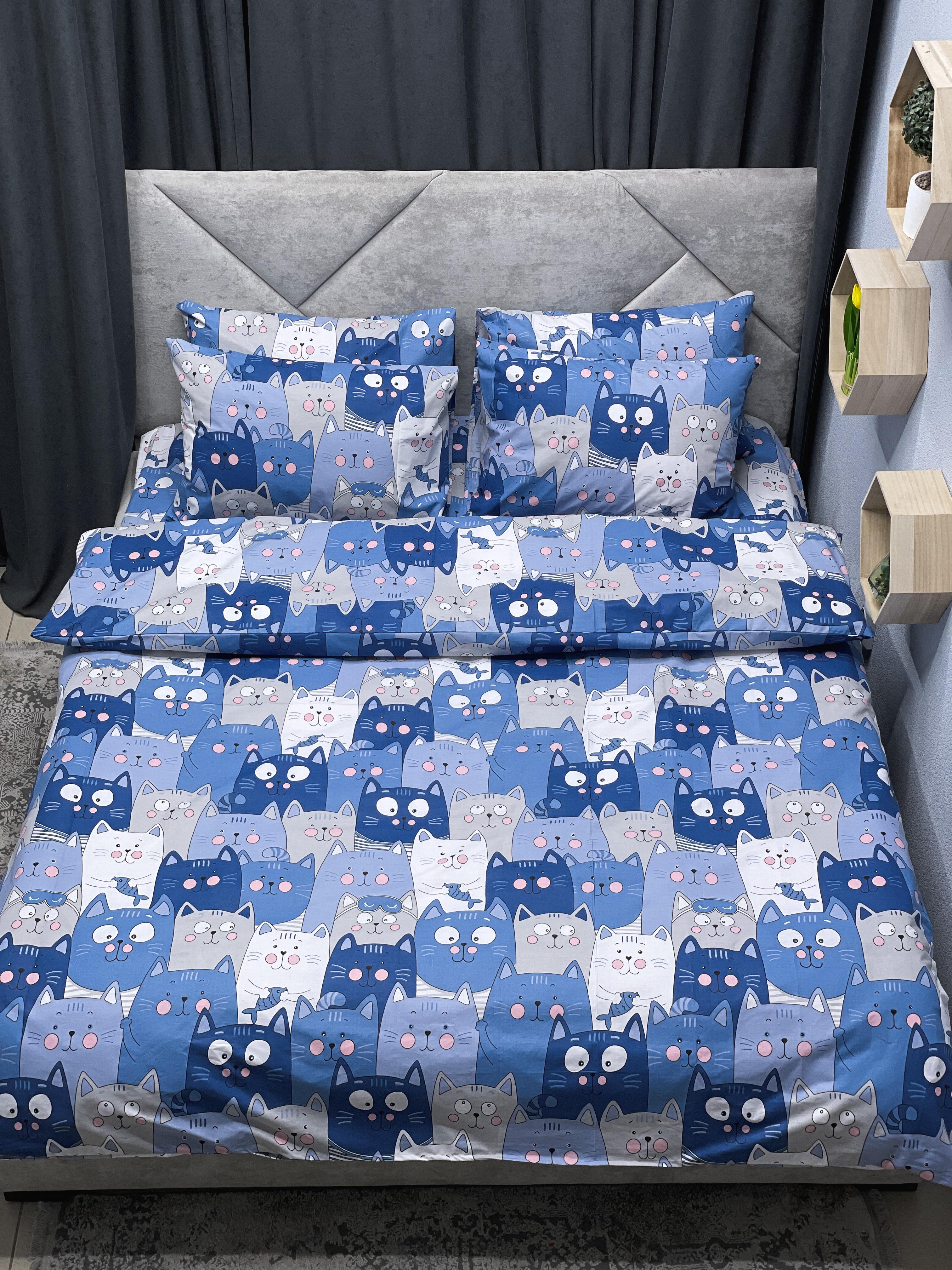 Комплект постельного белья Ego-textile 617K бязевый с котиками Синий (199311464)