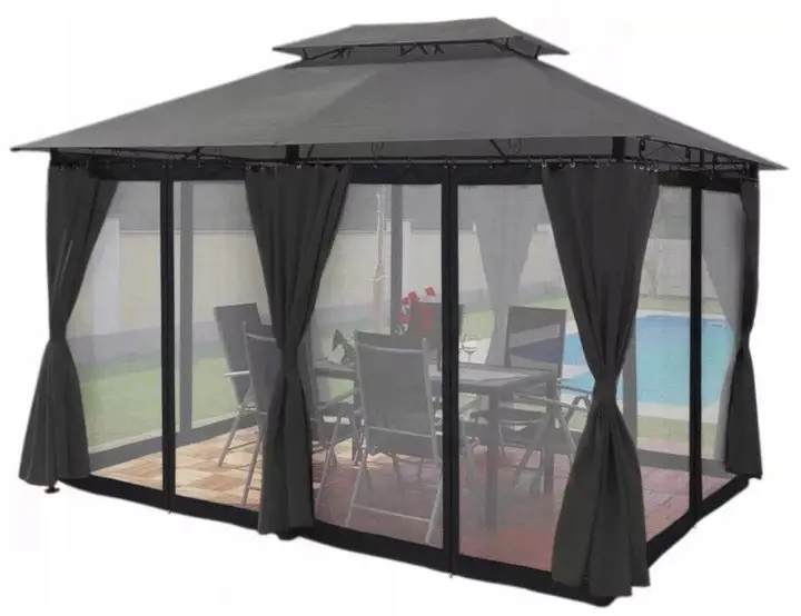 Беседка садовая с москитной сеткой и боковыми шторами GardenLine TOTEM GREY Серый (AN-GLOGR+)