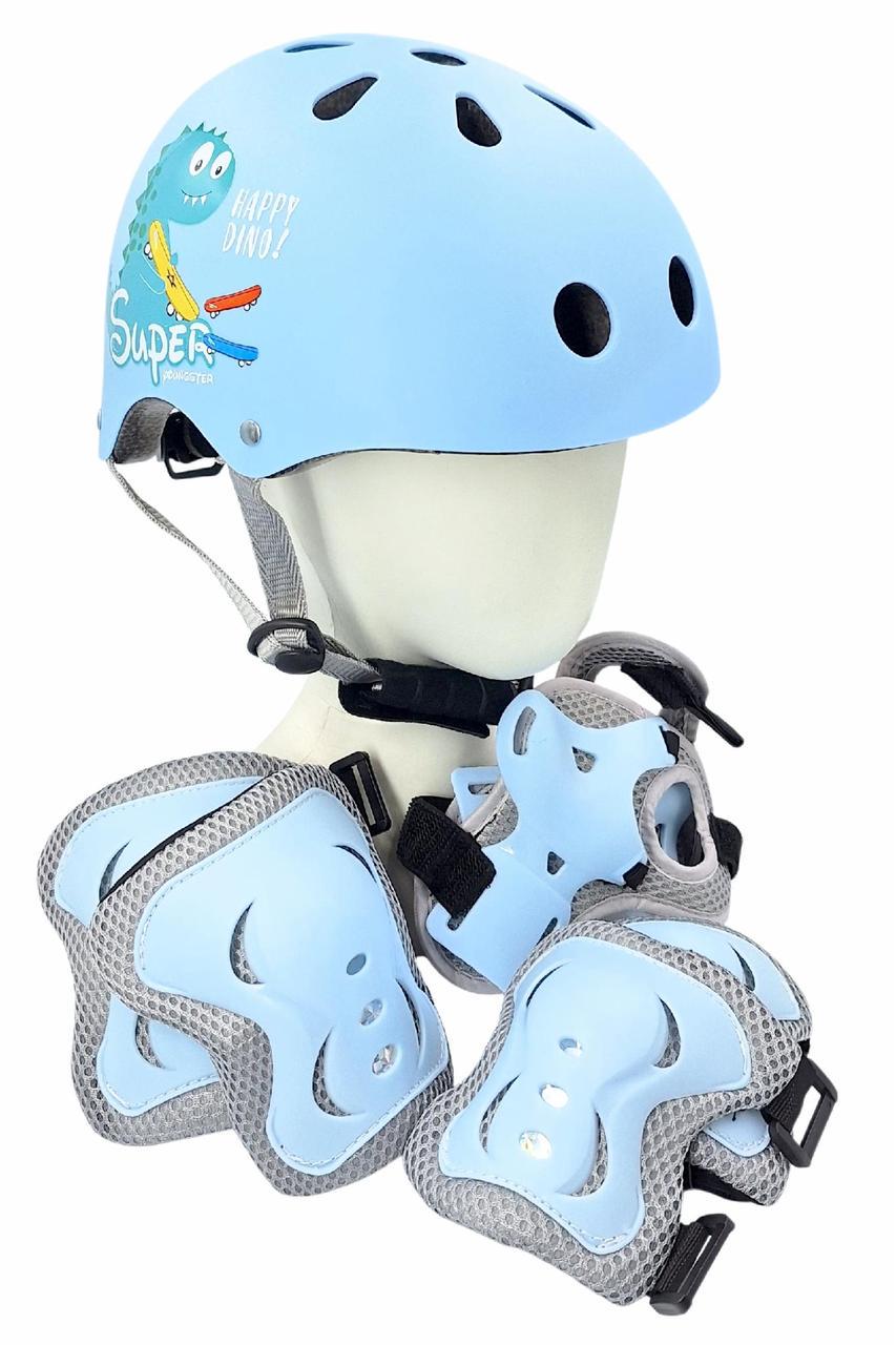 Комплект детский шлем и защита Yongkang GB24429-2009 S Динозавр р. 5-9 Голубой (G0001137)