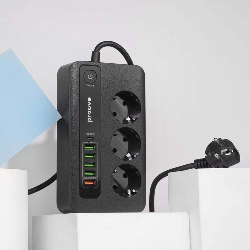 Удлинитель-фильтр Proove PD-03 сетевой 3 розетки 5 USB 1 Type-C 20W 2 м - фото 2