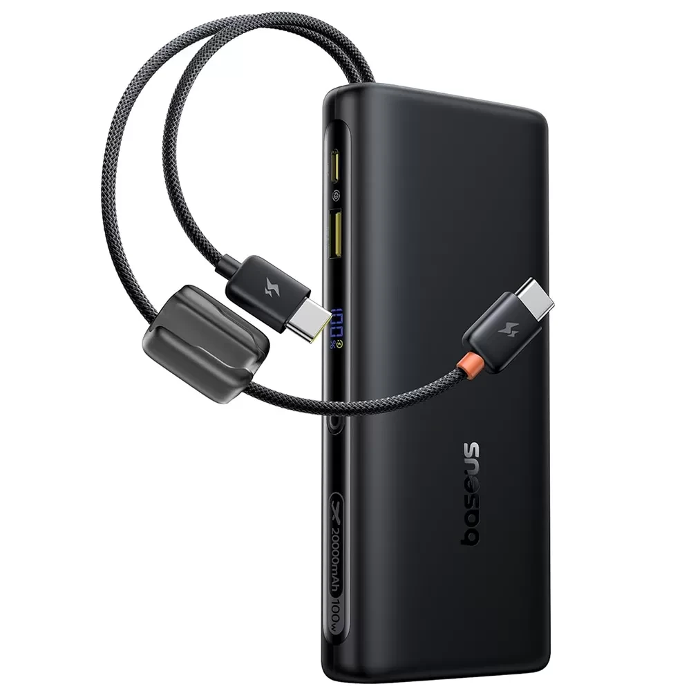 Повербанк для ноутбука BASEUS EnerFill с цифровым дисплеем и встроенными USB-C кабелями FC41 20000 mAh/PD 100 W Cosmic Black