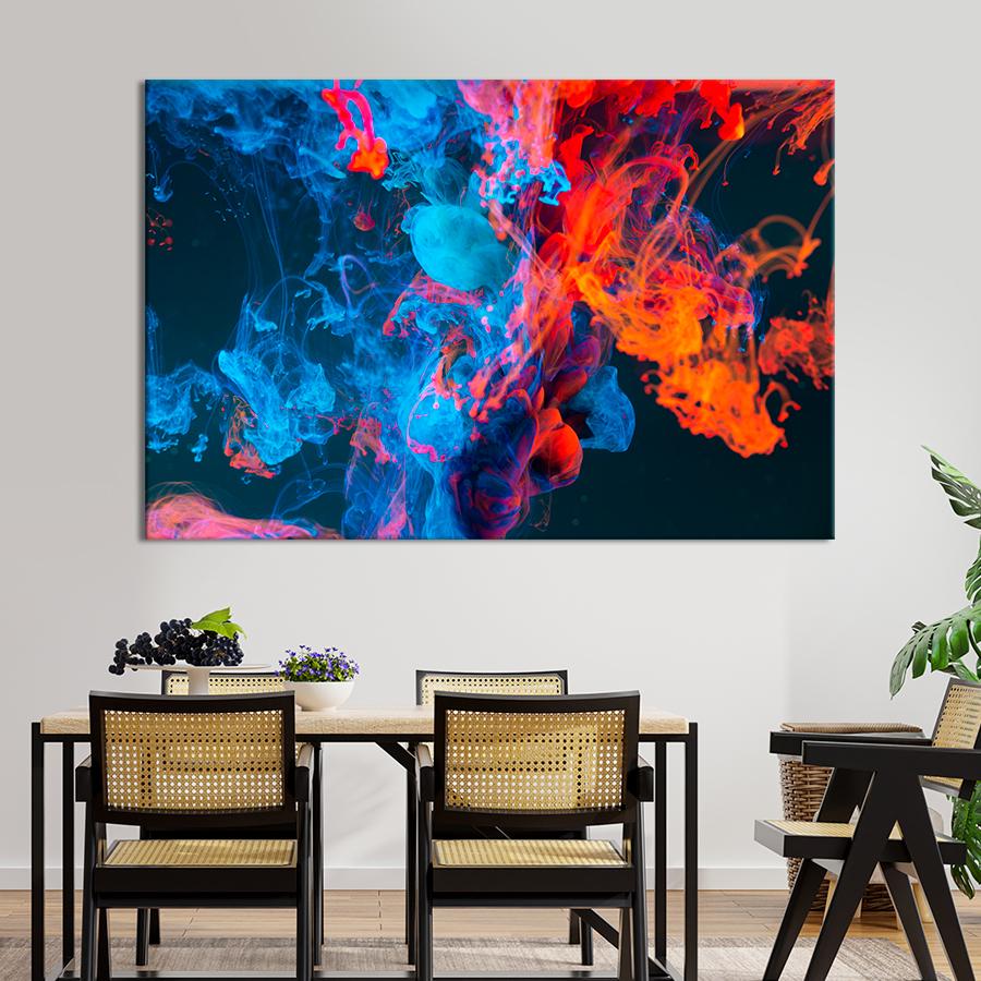 Картина абстракция Синяя и оранжевая краска 120x80 см (A961-1)