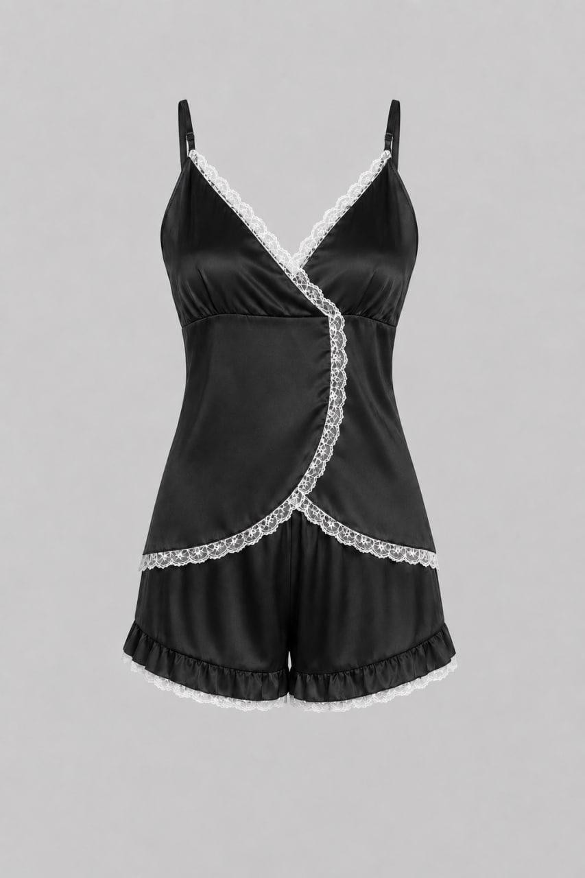Піжама жіноча BO.Brand з мереживом S Black (41428)