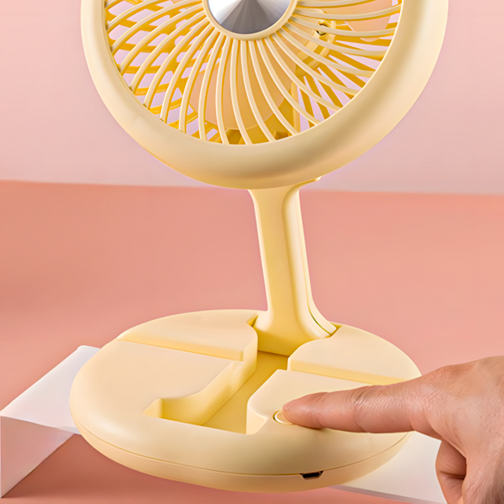 Вентилятор портативний настільний на акумуляторі 400 мАг USB 2 режими тримач для телефону Жовтий (27432466) - фото 8