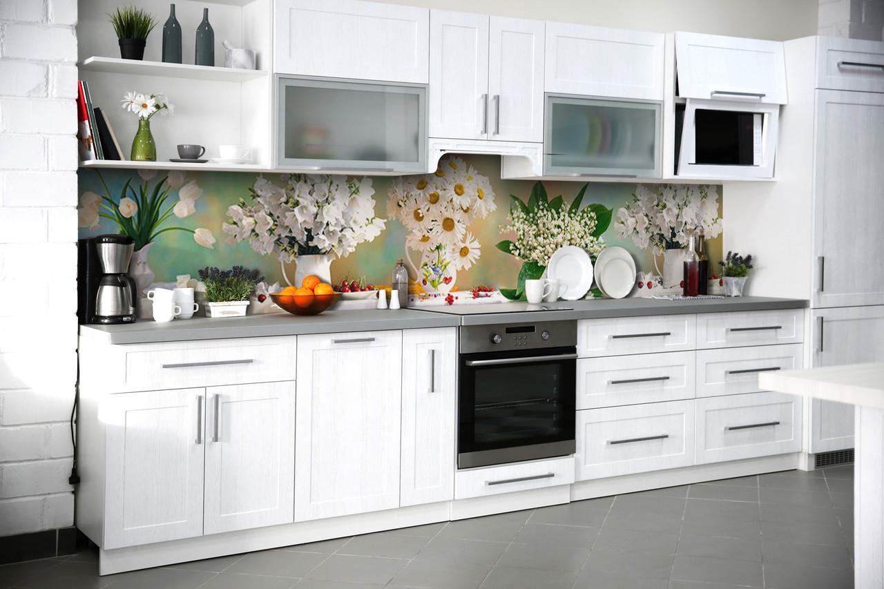 Кухонный фартук Цветы и ягоды 02 из самоклеющейся виниловой пленки 65х250 см Зеленый