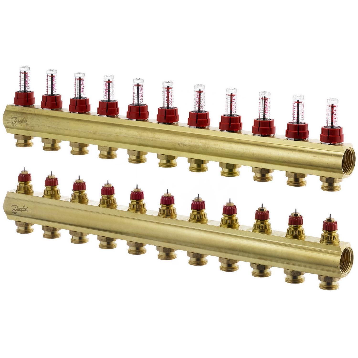 Коллектор для теплого пола Danfoss 088U0531 11 контуров с расходомерами 1"/3/4" (79873)