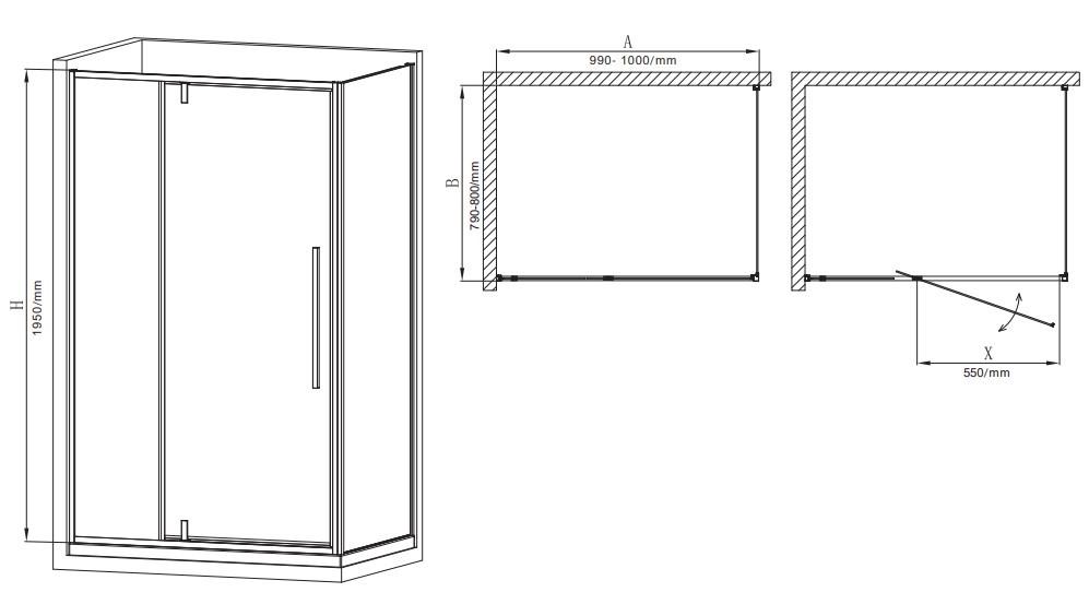 Душова кабіна без піддону MIXXUS Premium BEVEL SC01-100x80x195-TR прозоре скло 6 мм Chrome (MI6869) - фото 7