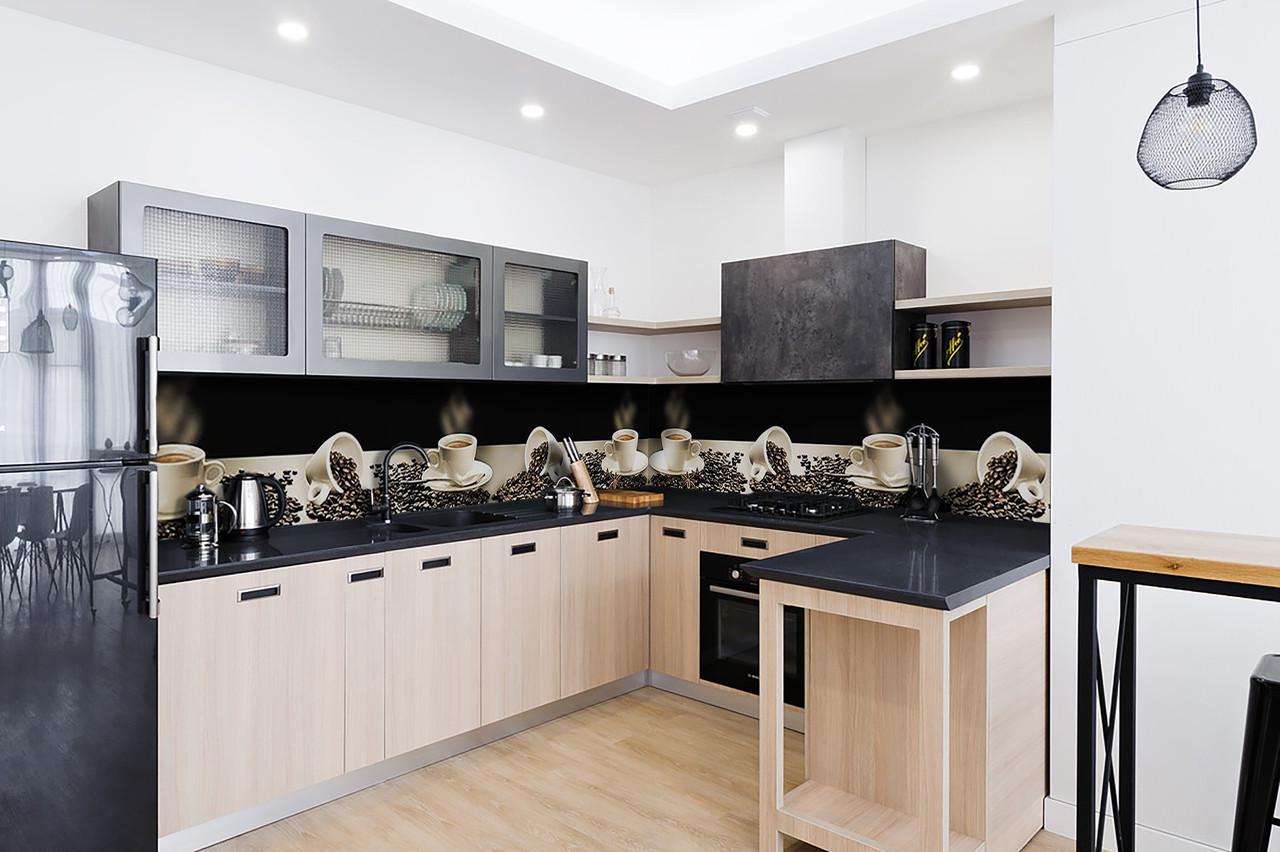 Кухонный фартук Горячий кофе из самоклеющейся виниловой пленки 60х300 см Бежевый