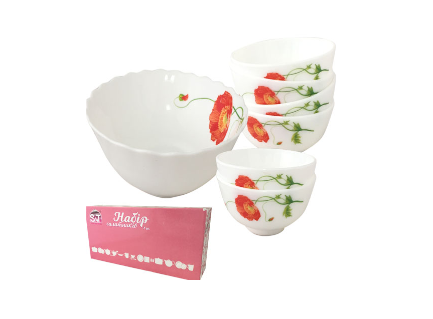 Набор салатников SNT Красный мак 1 шт. D20,3 см 6 шт. D11 см (MSN-30056-1067)