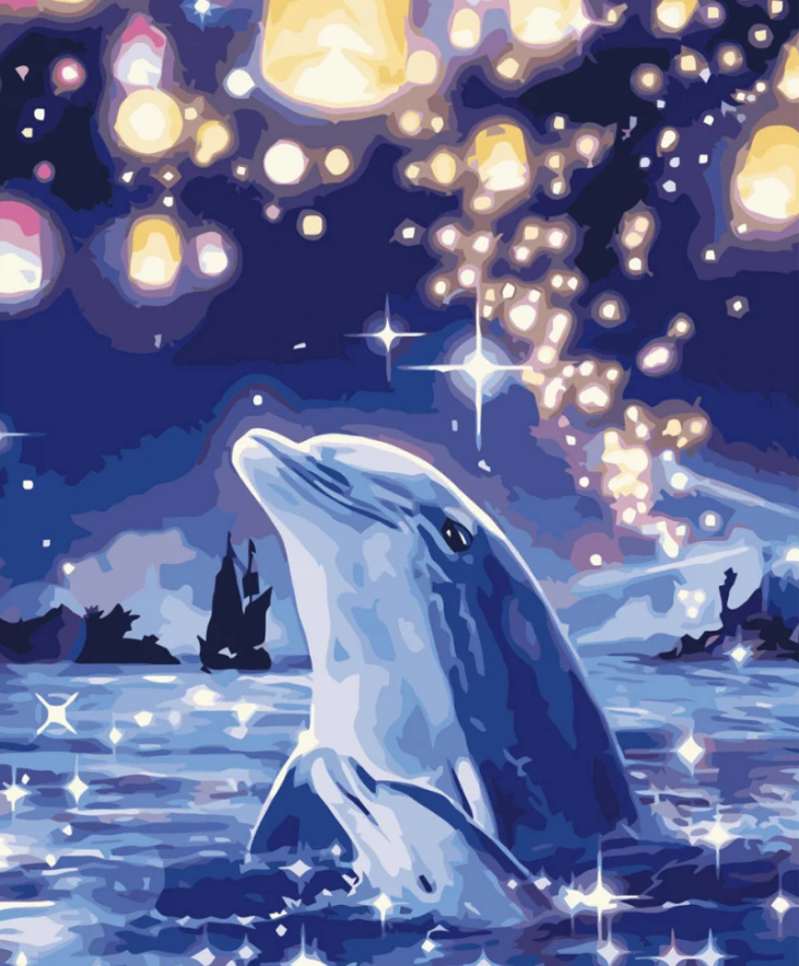 Картина по номерам Strateg Дельфин и китайские фонарики 40x50 см (VA-3720)