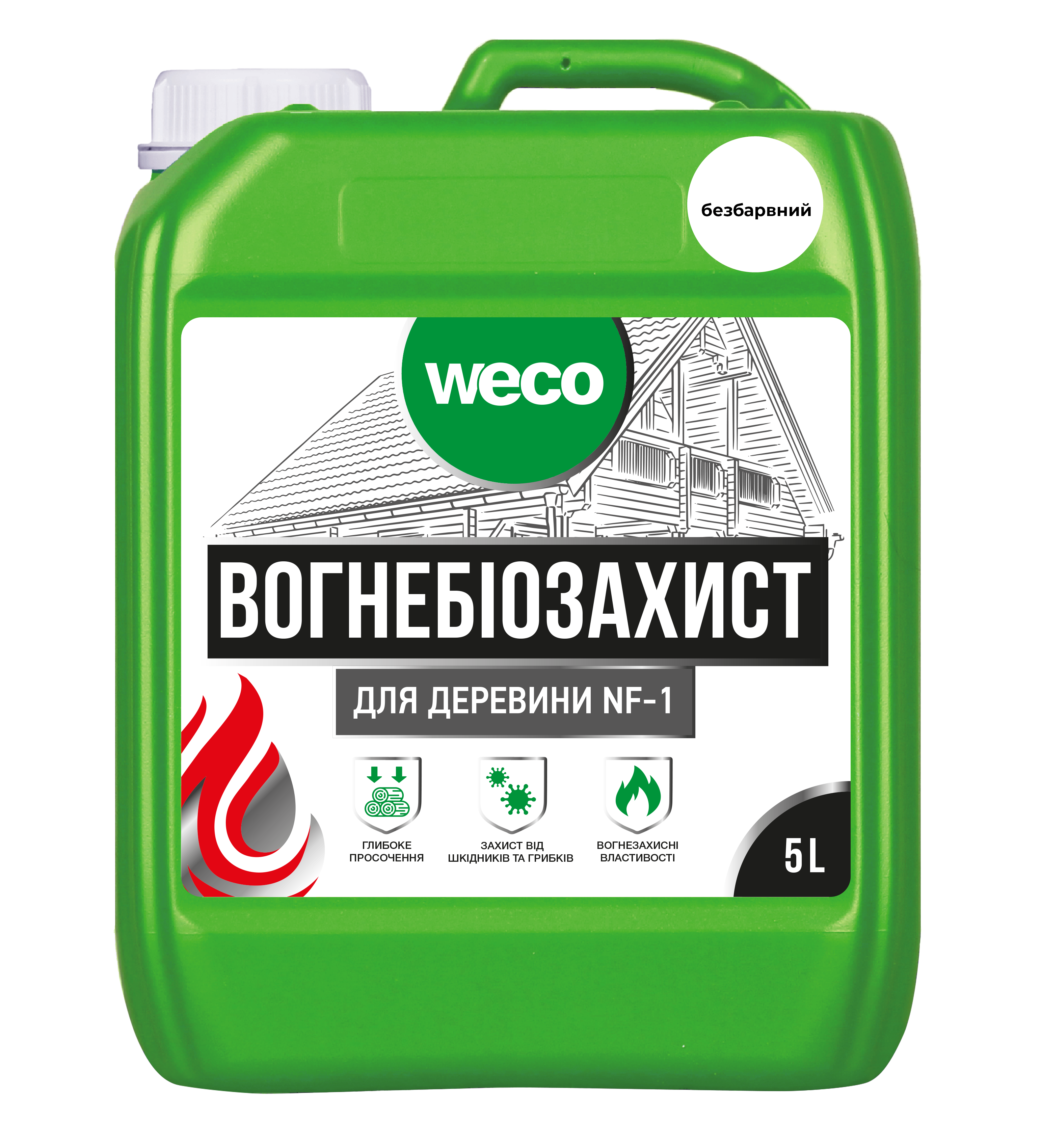 Огнебиозащита для древесины WECO NF-1 бесцветная 5 л - фото 1