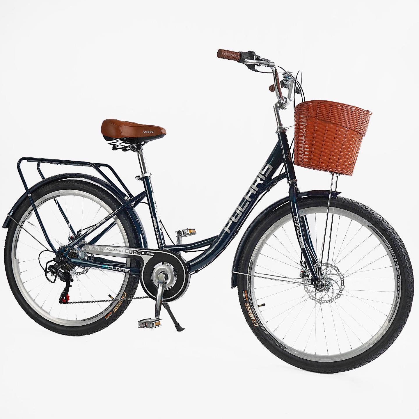 Велосипед міський Corso Polaris з кошиком та багажником рама 16,5"/26" Синій - фото 2 Велосипед міський Corso Polaris з кошиком та багажником рама 16,5"/26" Синій - фото 2