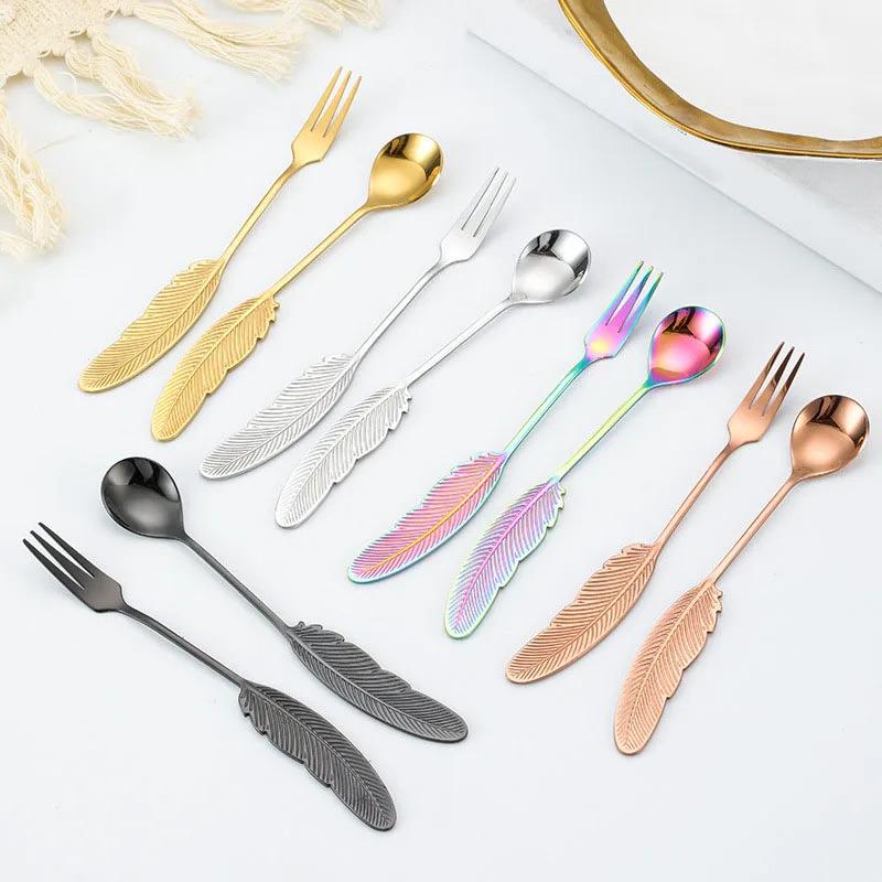 Набор десертных ложек и вилок Mood Spoons Перо 10 шт. (407092)