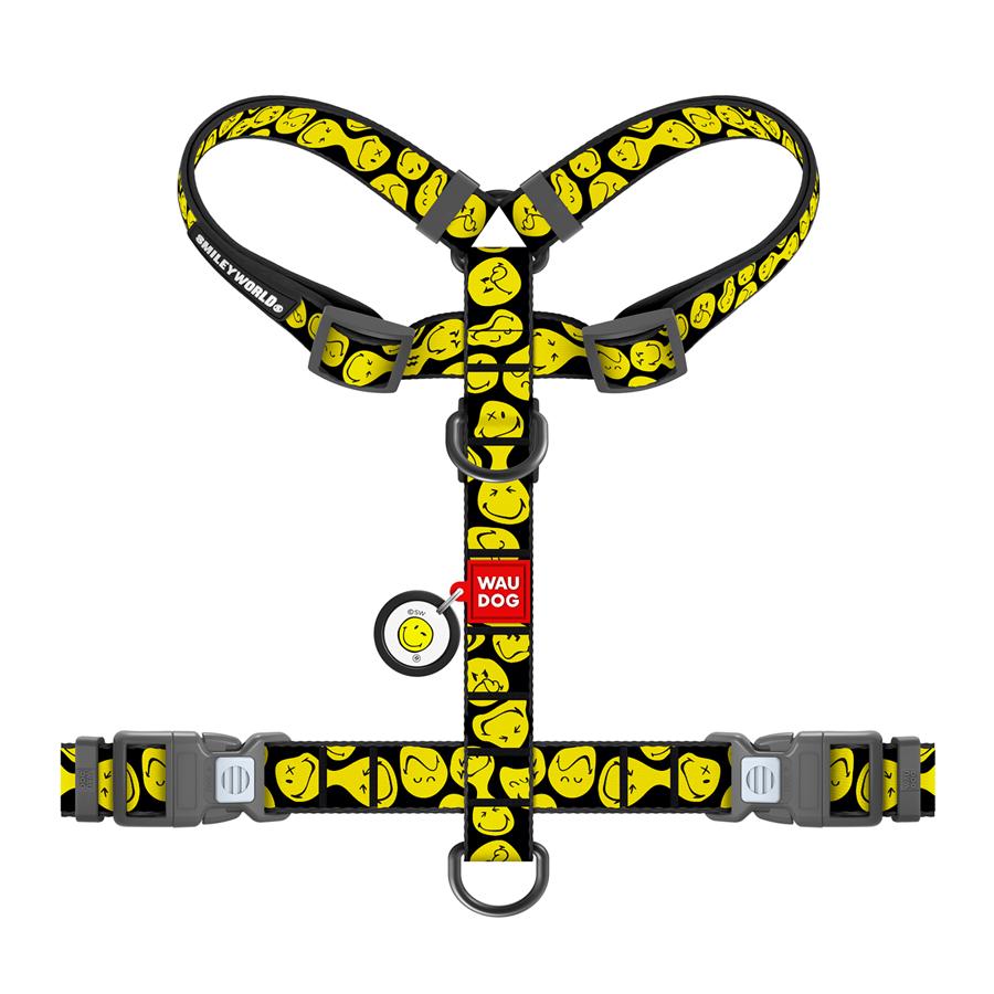 Шлейка для собак з QR-паспортом Waudog Nylon Смайли анатомічна H-подібна з пластиковим фастексом XL 25 мм A 60-100 см/B 68-100 Yellow (346-0181) - фото 2 Шлейка для собак з QR-паспортом Waudog Nylon Смайли анатомічна H-подібна з пластиковим фастексом XL 25 мм A 60-100 см/B 68-100 Yellow (346-0181) - фото 2