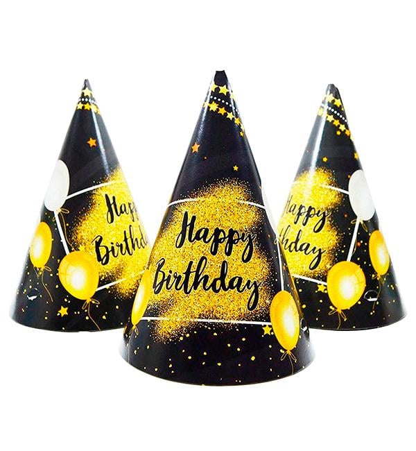 Колпачки бумажные Happy birthday 15 см 5 шт. (513921)