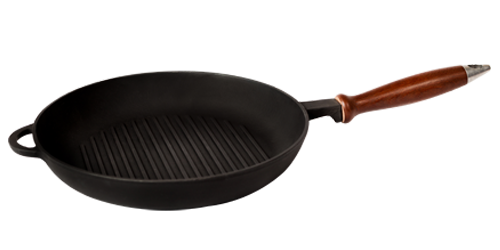Сковорода гриль чугунная Ситон с деревянной ручкой 26х4 см (26041)