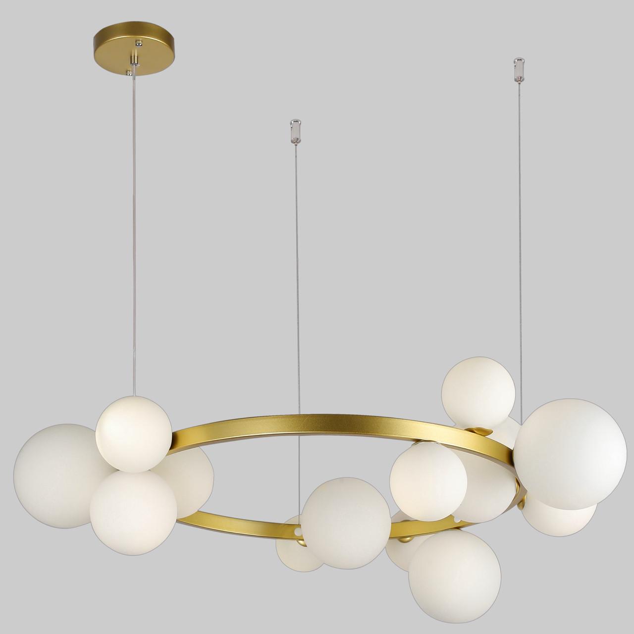 Люстрам кругла з куль на 15 ламп 85 см Золотий (918-LP267-15 GD+WH)